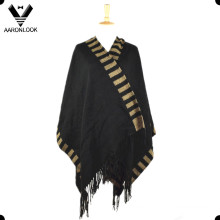 2016 Poncho tejido de moda de alta calidad con franjas